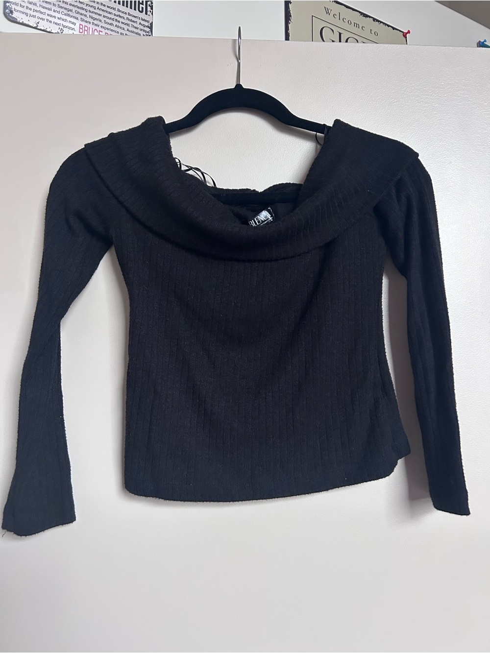Black Off-Shoulder Ribbed Sweater